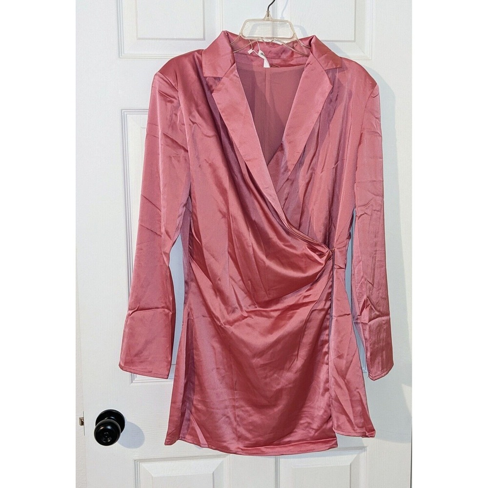 Glam Blazer Dress Long Sleeve Wrap Front Mini Dress Mauve Pink Size L‎ NWT